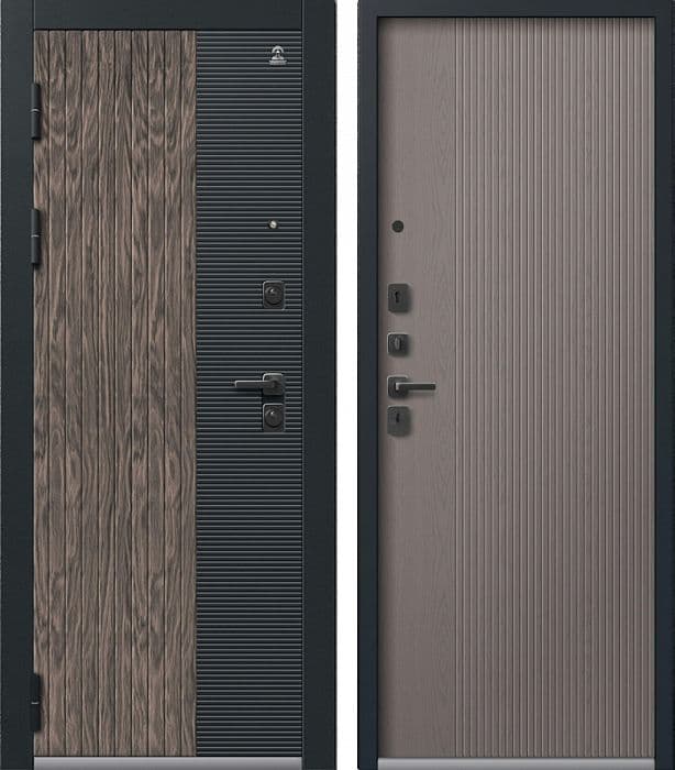 Входная дверь C-110 чёрный муар + кварц чёрный + орех мокко / софт ясень грей