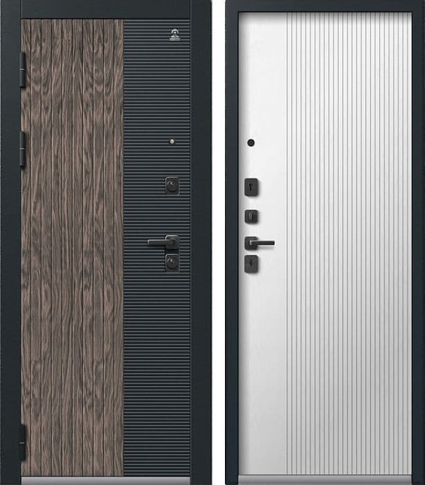 Дверь C-110 чёрный муар + кварц чёрный + орех мокко / софт ясень белый