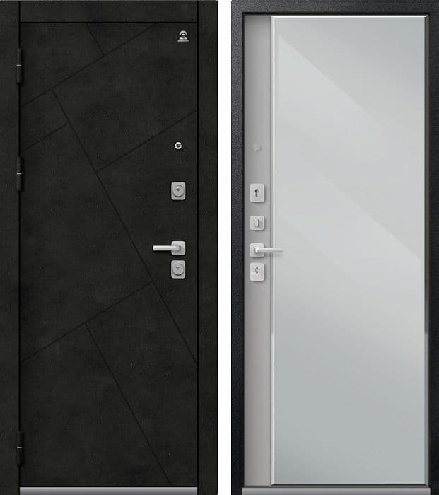 Дверь C-114 чёрный муар + бетон тёмный / кашемир сильвер