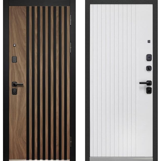 Входная дверь Luxor 2МДФ Рейка орех / белый