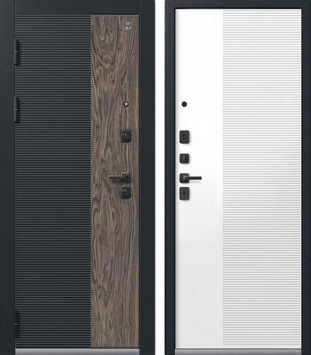 Входная дверь С-112 чёрный муар + кварц чёрный + орех мокко / белый